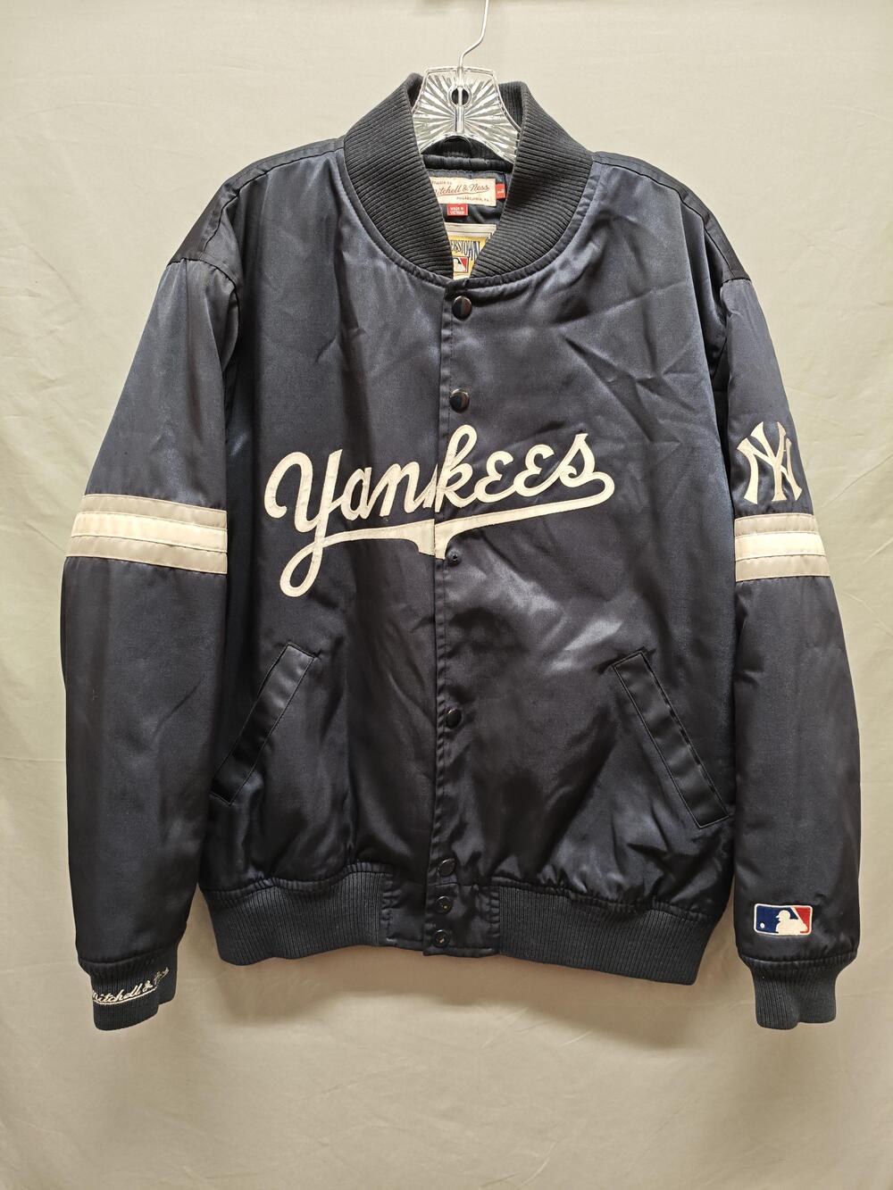 New York Yankees Jacket Mens Large Navy MLB Baseball Satin Cooperstown Throwback